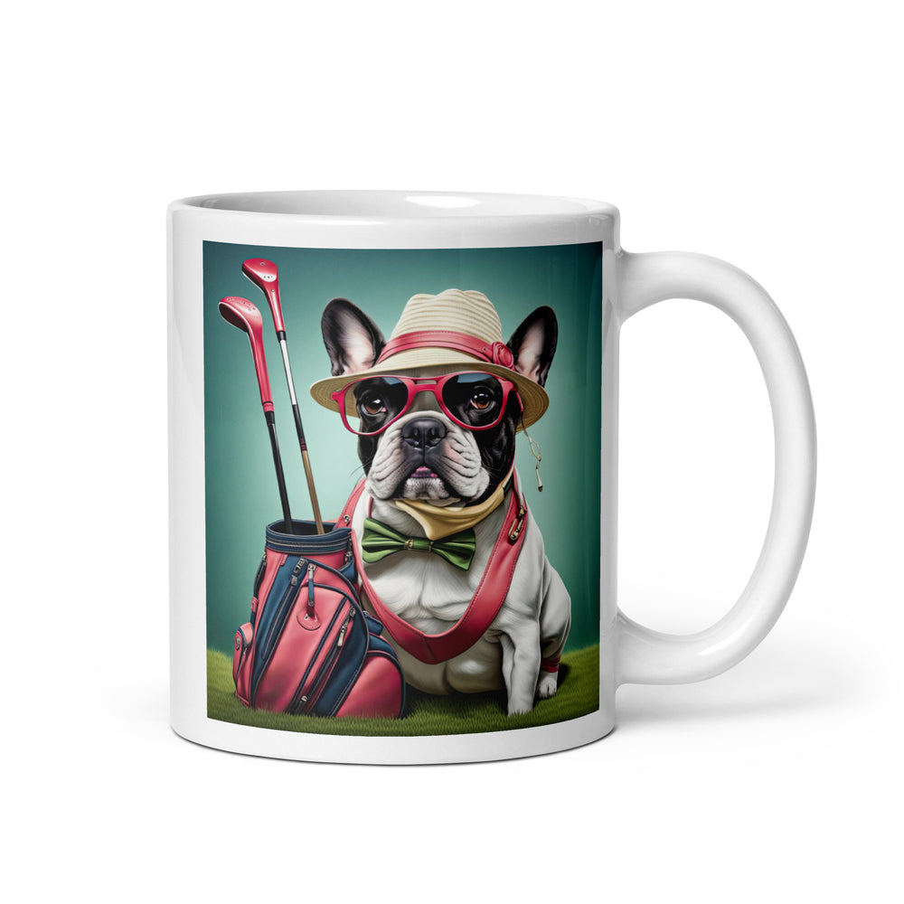 White glossy mug-French Bulldog Golfer V9