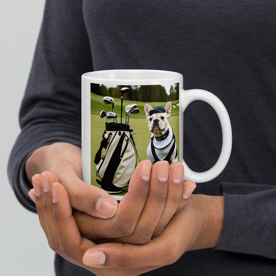 White glossy mug-French Bulldog Golfer V11