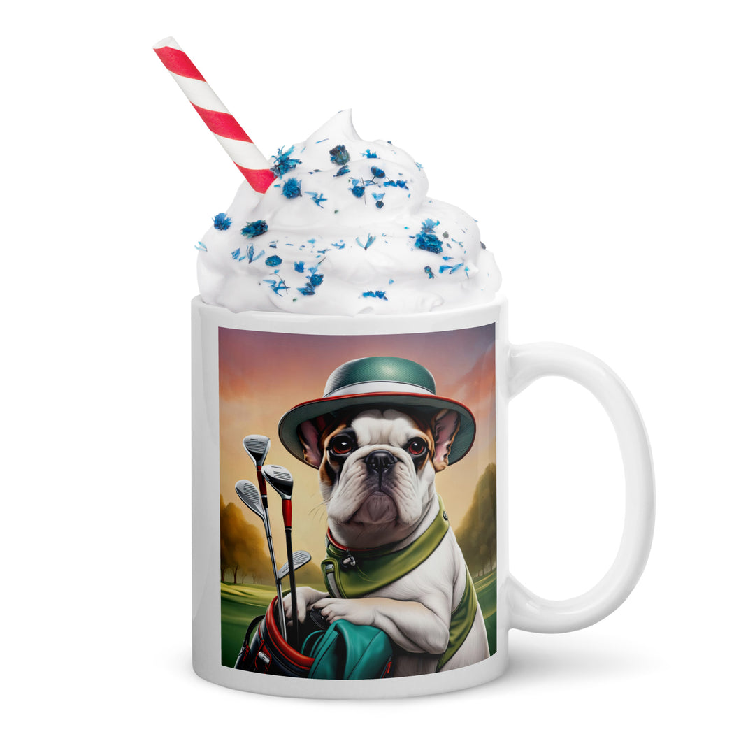 White glossy mug-French Bulldog Golfer V15