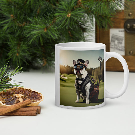 White glossy mug-French Bulldog Golfer V22