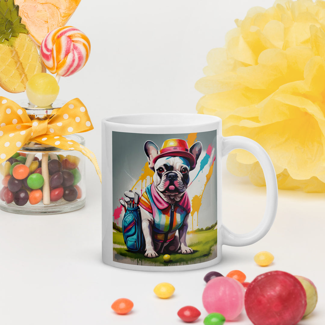 White glossy mug-French Bulldog Golfer V23