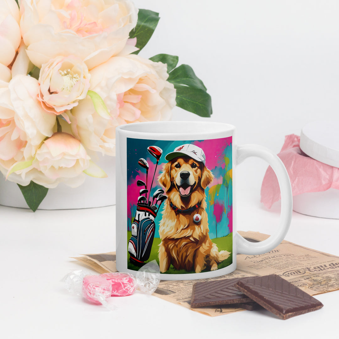 Golden Retriever Golfer- White glossy mug v2