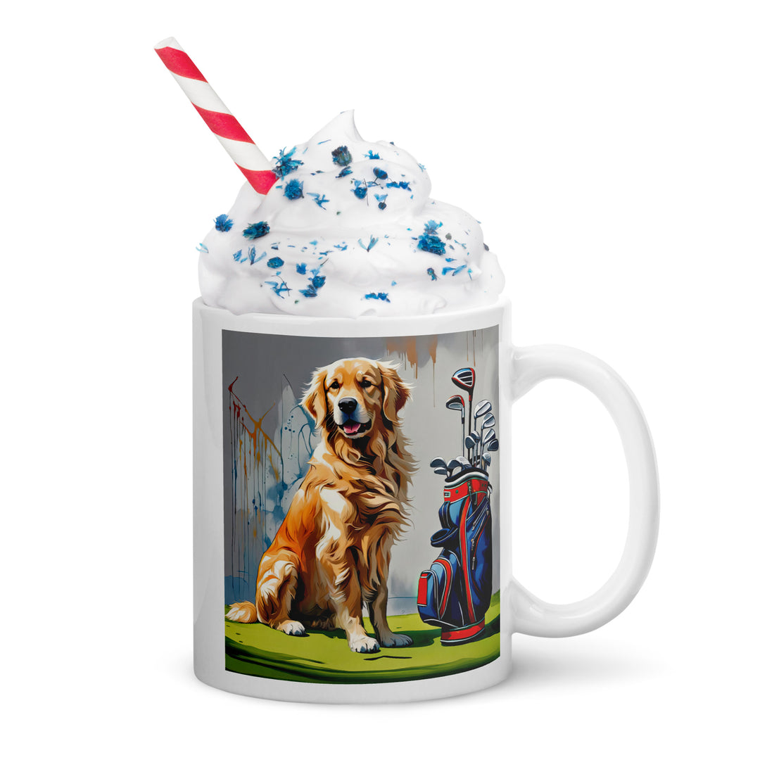 Golden Retriever Golfer- White glossy mug v3