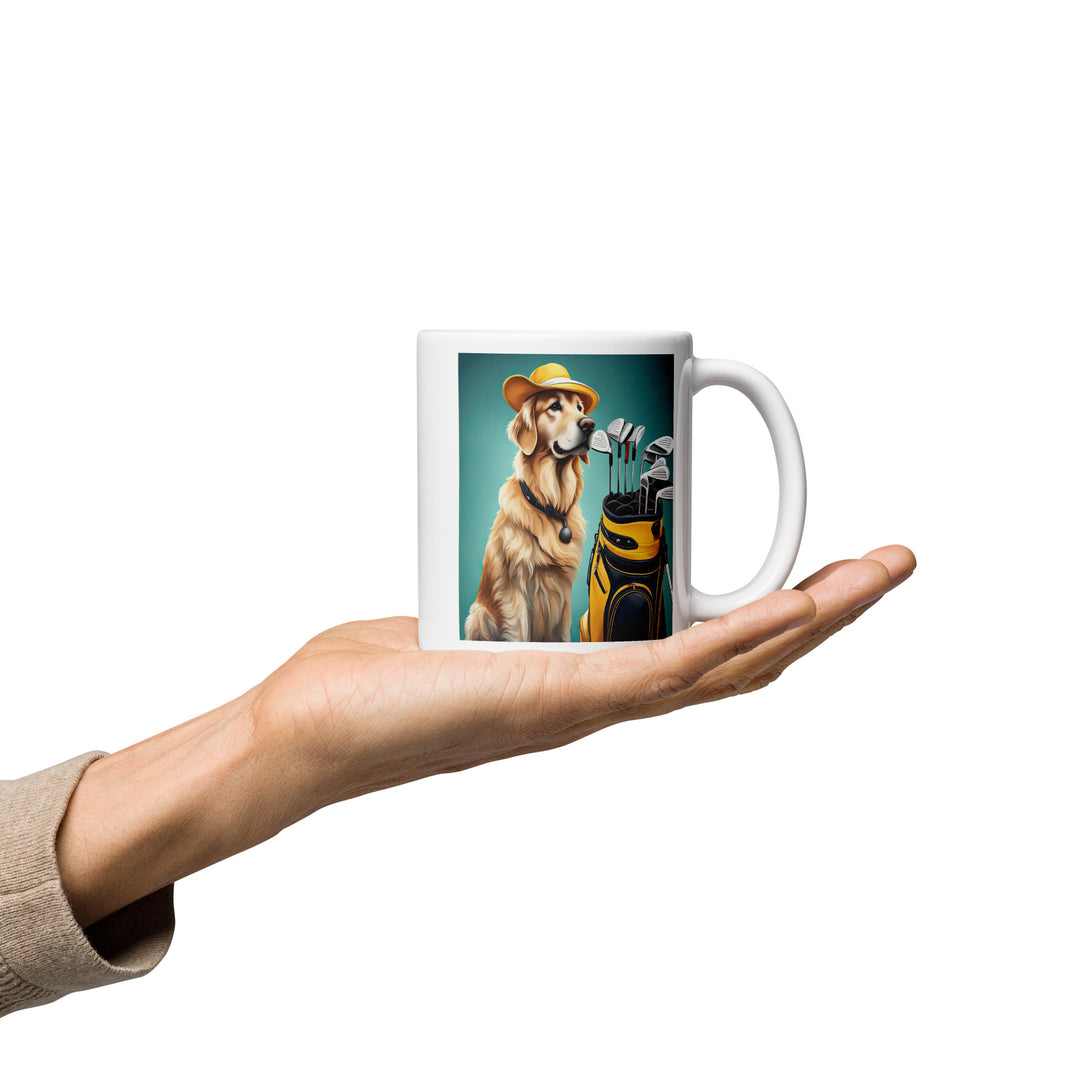 Golden Retriever Golfer- White glossy mug v4