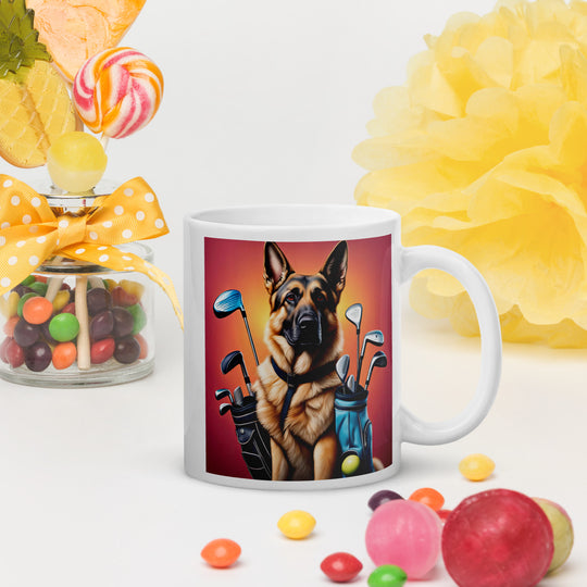 German Shepherd Golfer- White glossy mug v2