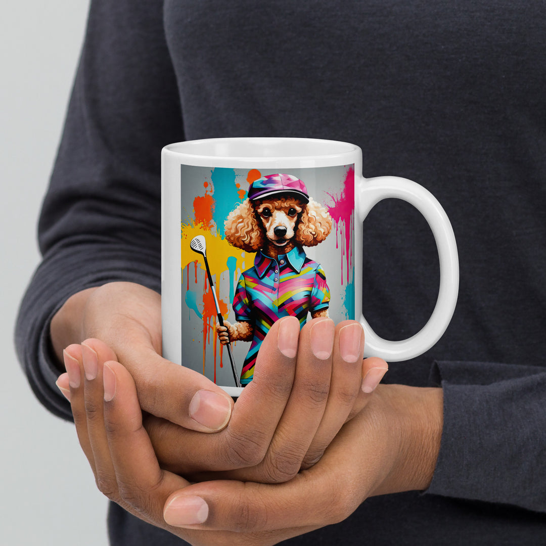 Poodle Golfer- White glossy mug v3