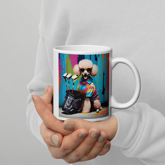 Poodle Golfer- White glossy mug v2
