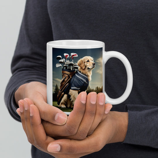 Golden Retriever Golfer- White glossy mug v6