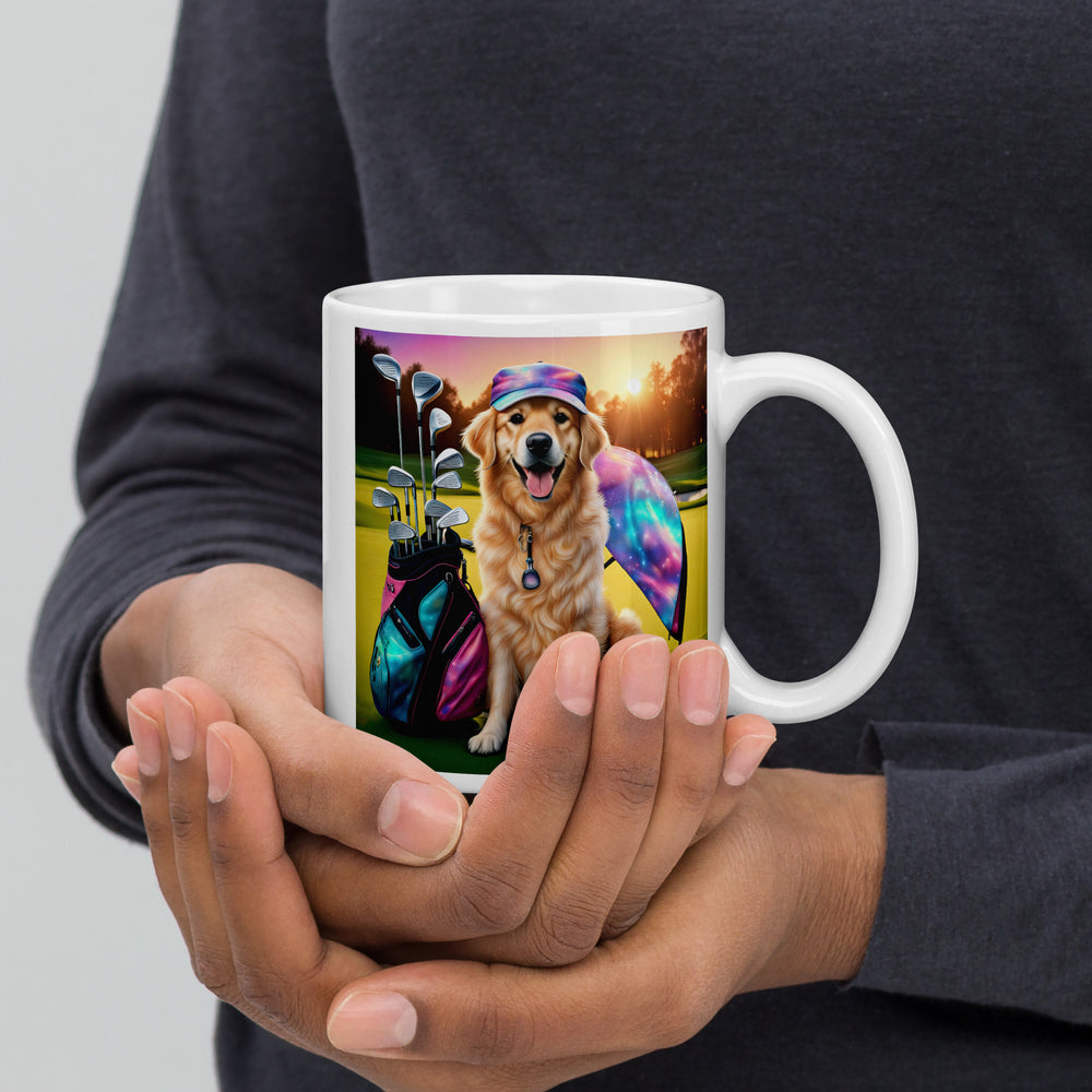 Golden Retriever Golfer- White glossy mug v10