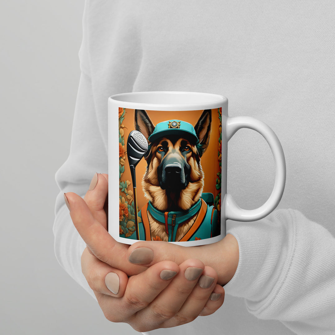 German Shepherd Golfer- White glossy mug V7