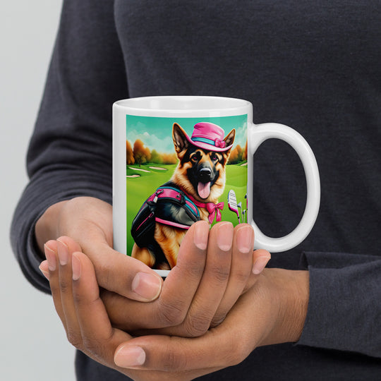 German Shepherd Golfer- White glossy mug V9