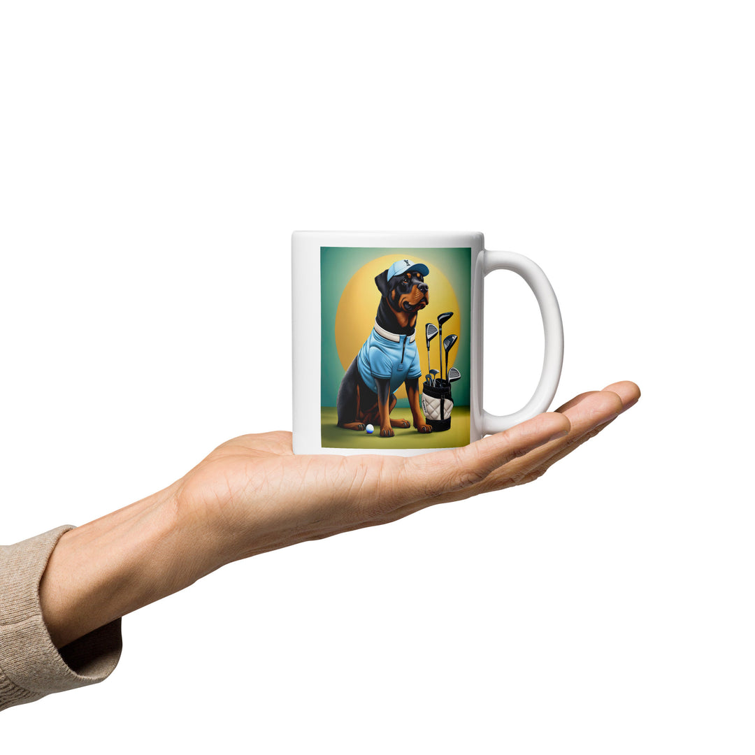 Rottweiler Golfer- White glossy mug v3