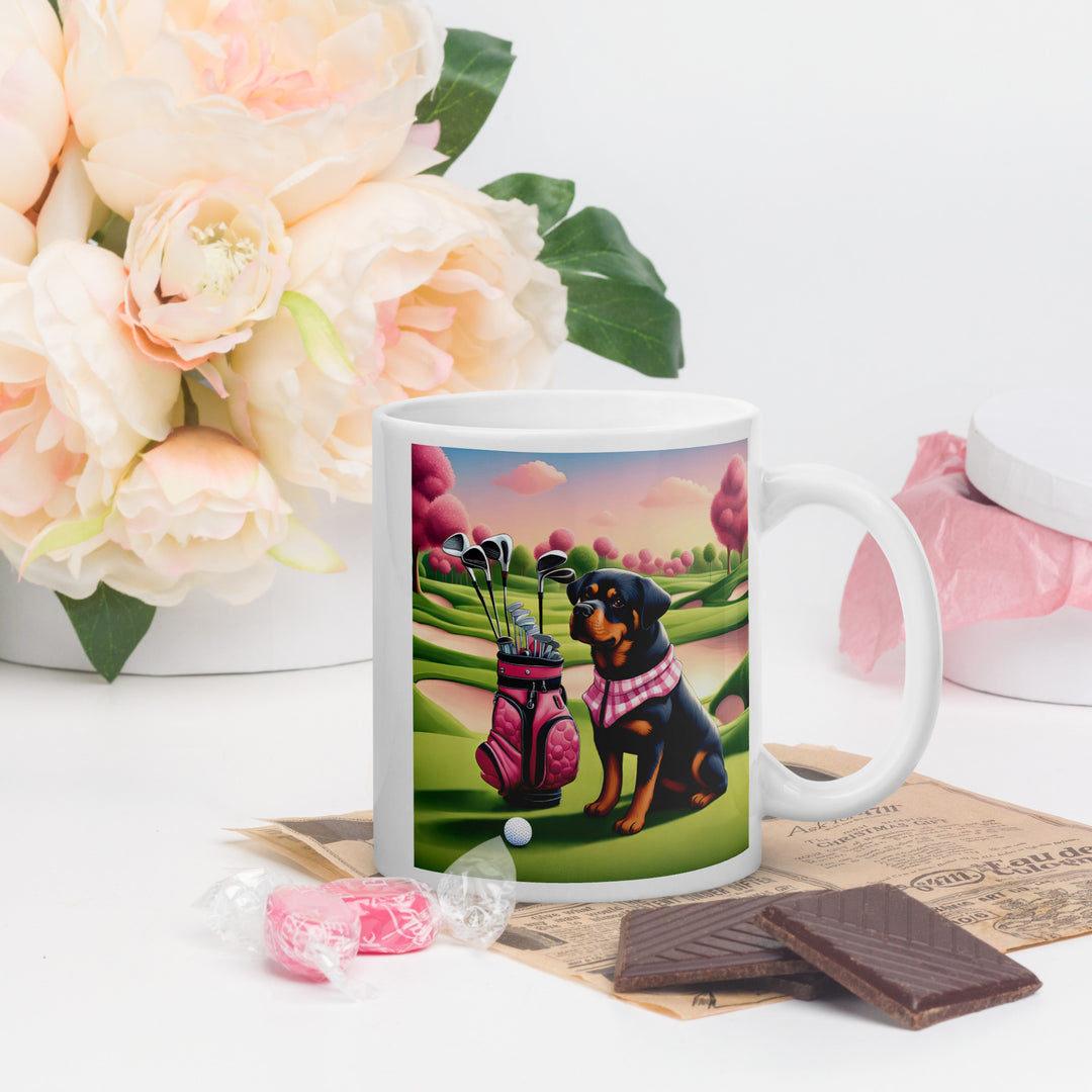 Rottweiler Golfer- White glossy mug v4