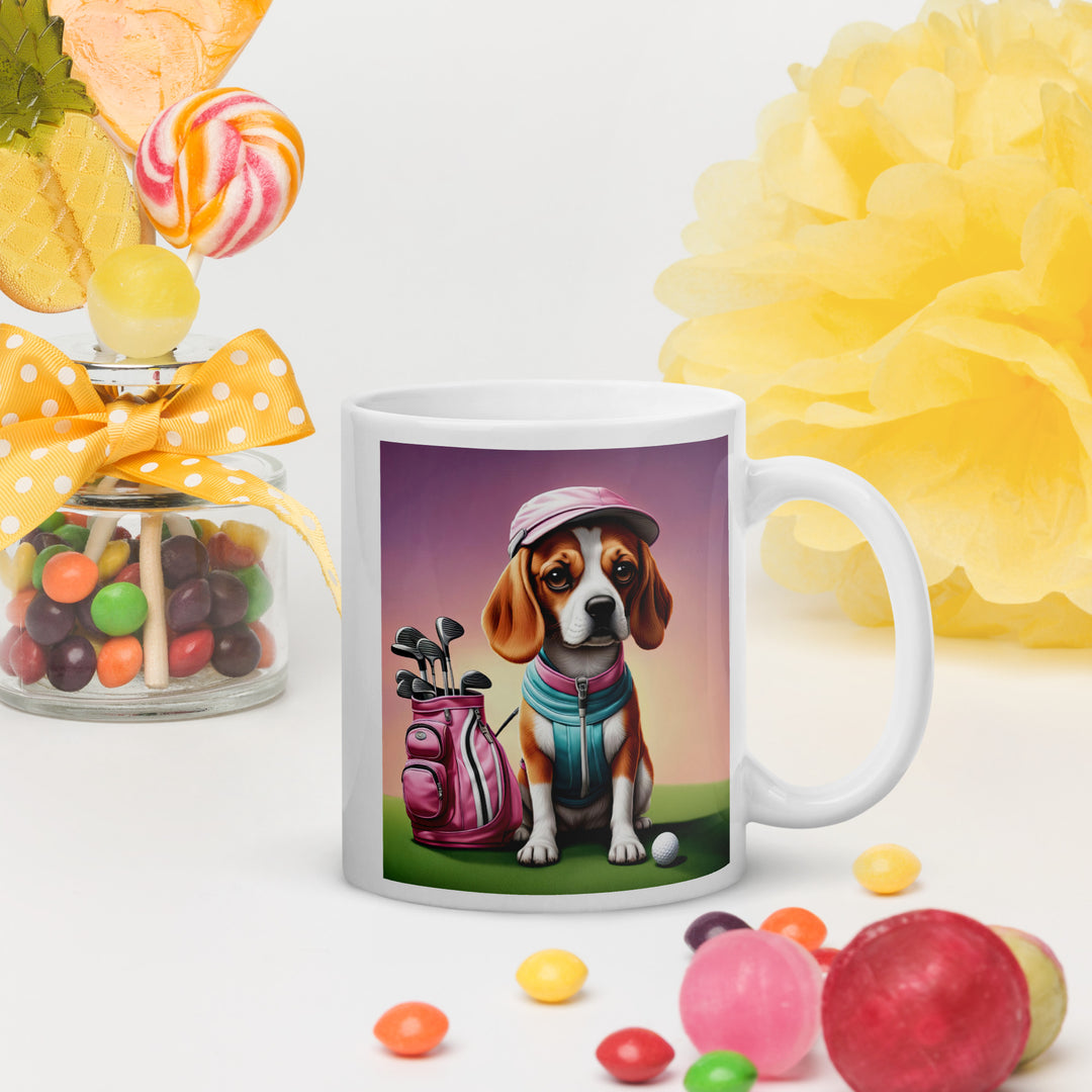 Beagle Golfer- White glossy mug v3