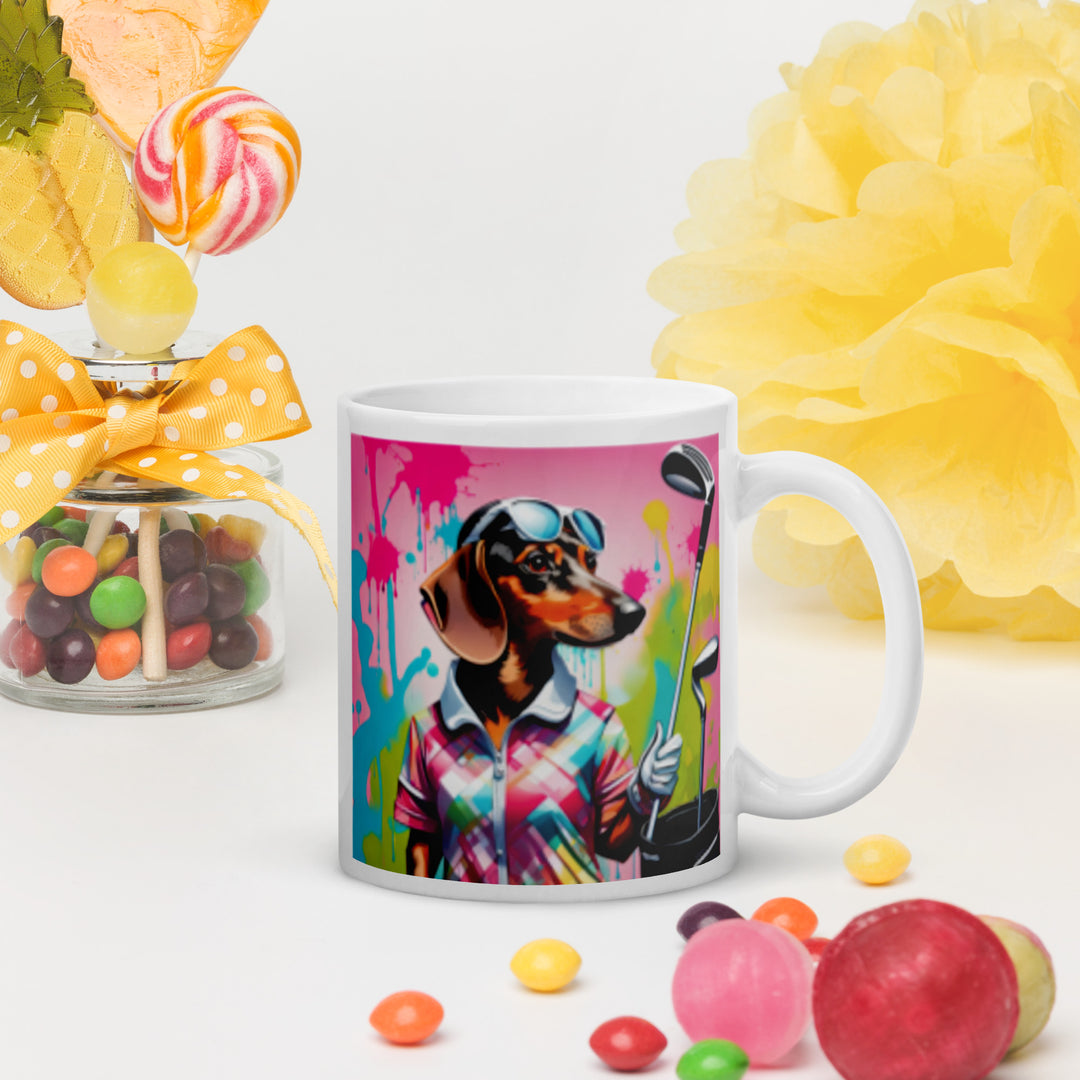 Dachshund Golfer- White glossy mug v2