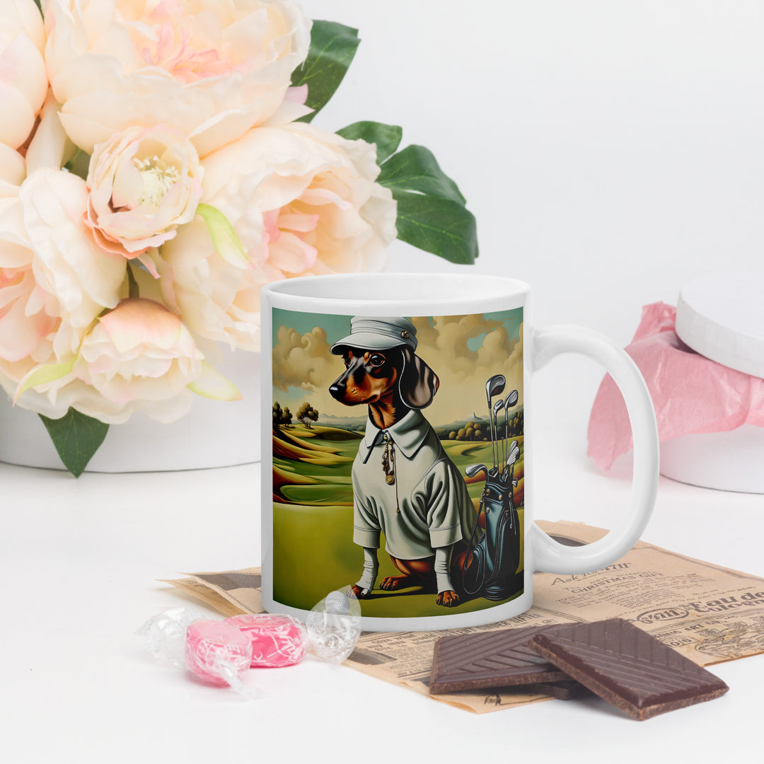 Dachshund Golfer- White glossy mug v3