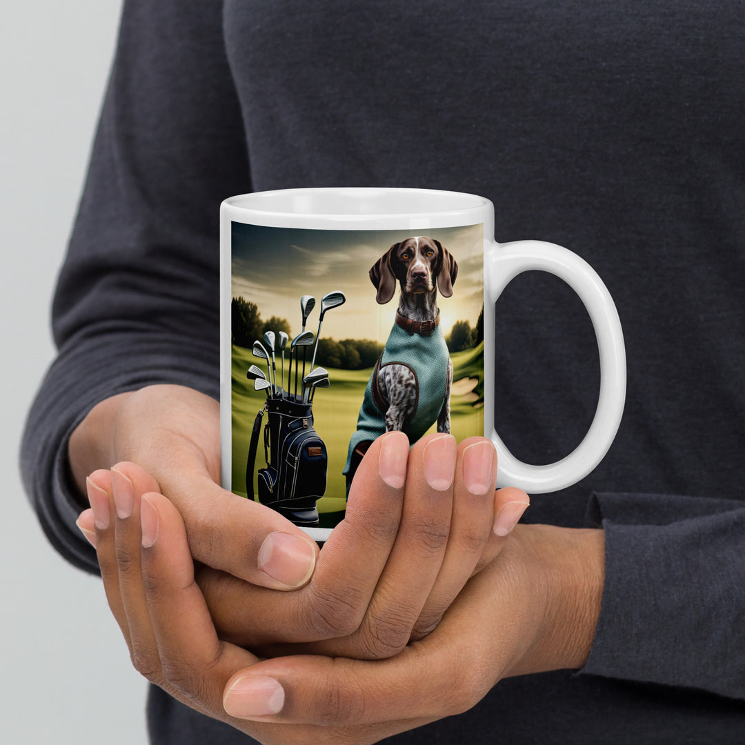 German Shorthaired Pointer Golfer- White glossy mug v2