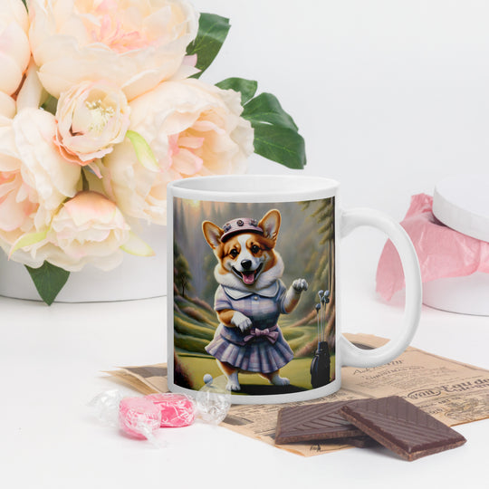 Pembroke Welsh Corgi Golfer- White glossy mug v2