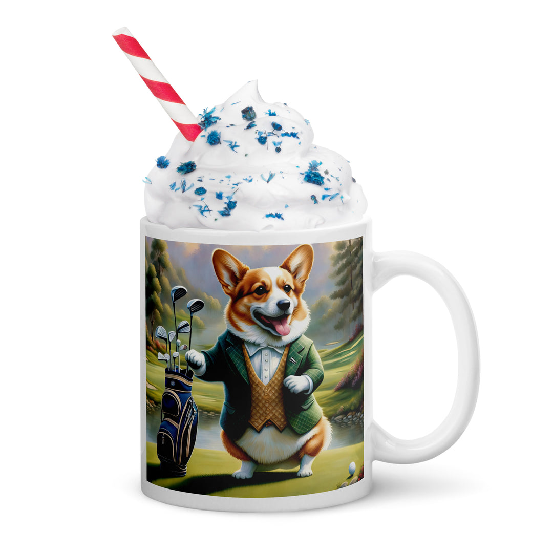 Pembroke Welsh Corgi Golfer- White glossy mug v4