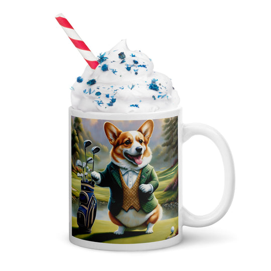Pembroke Welsh Corgi Golfer- White glossy mug v4