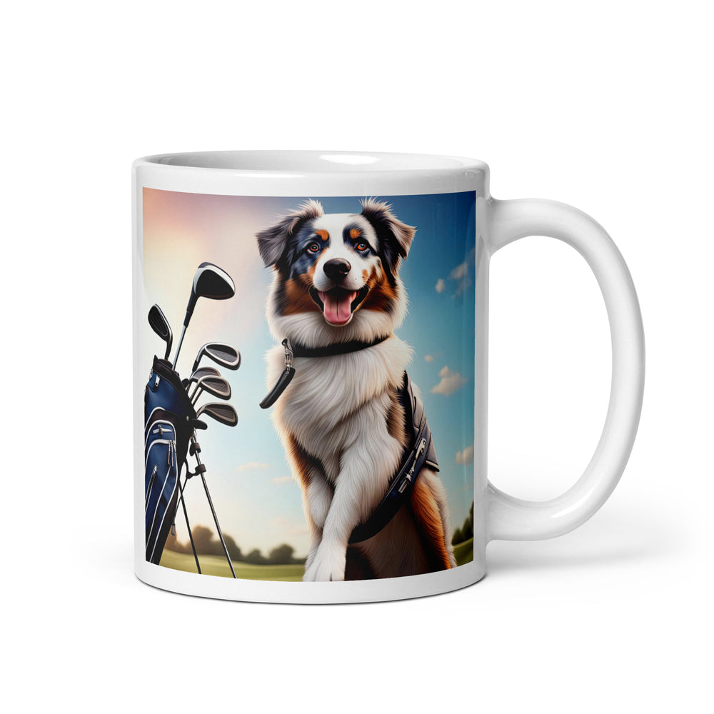 Australian Shepherd Golfer- White glossy mug