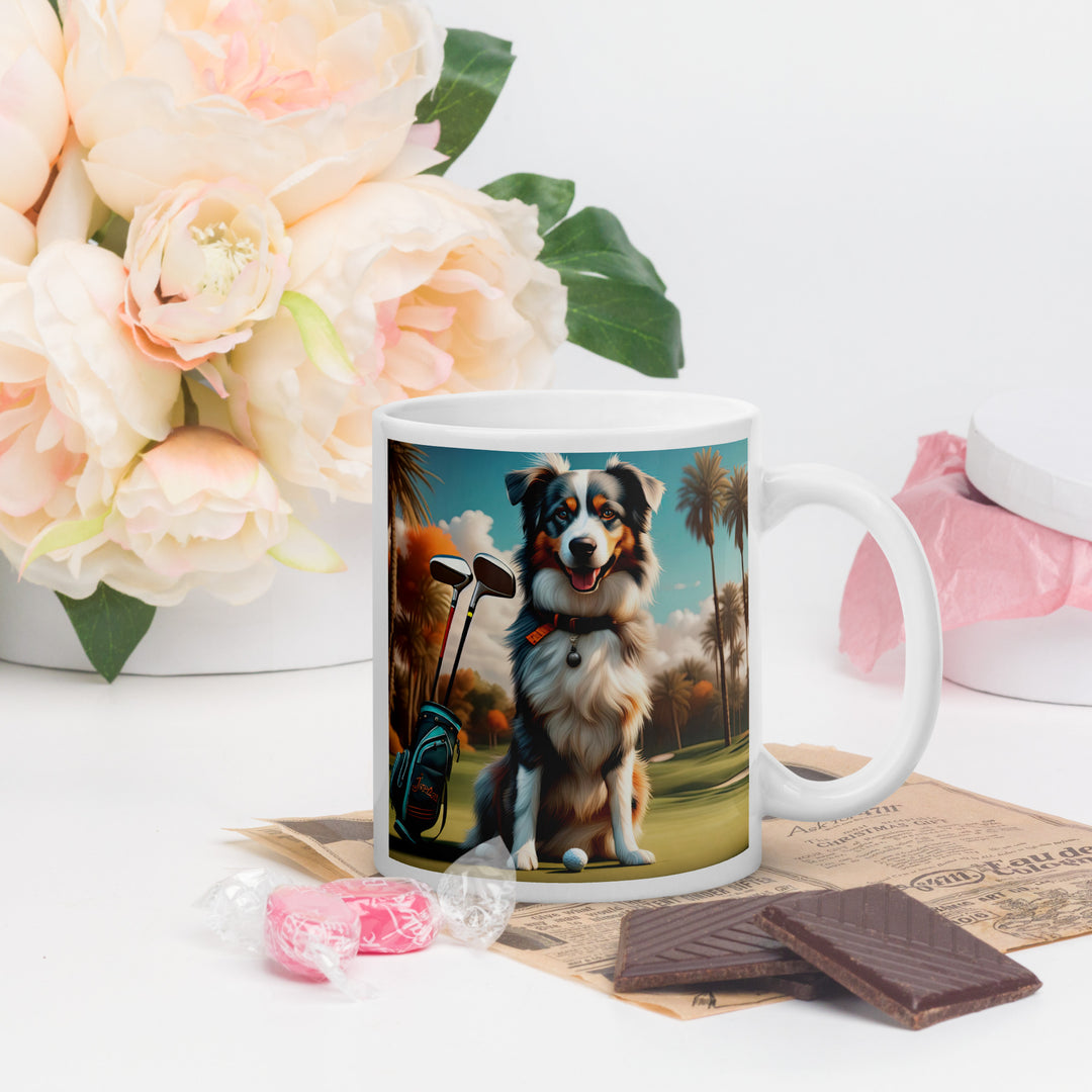 Australian Shepherd Golfer- White glossy mug v2
