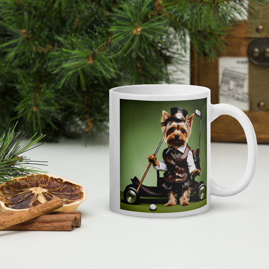 Yorkshire Terrier Golfer- White glossy mug v4