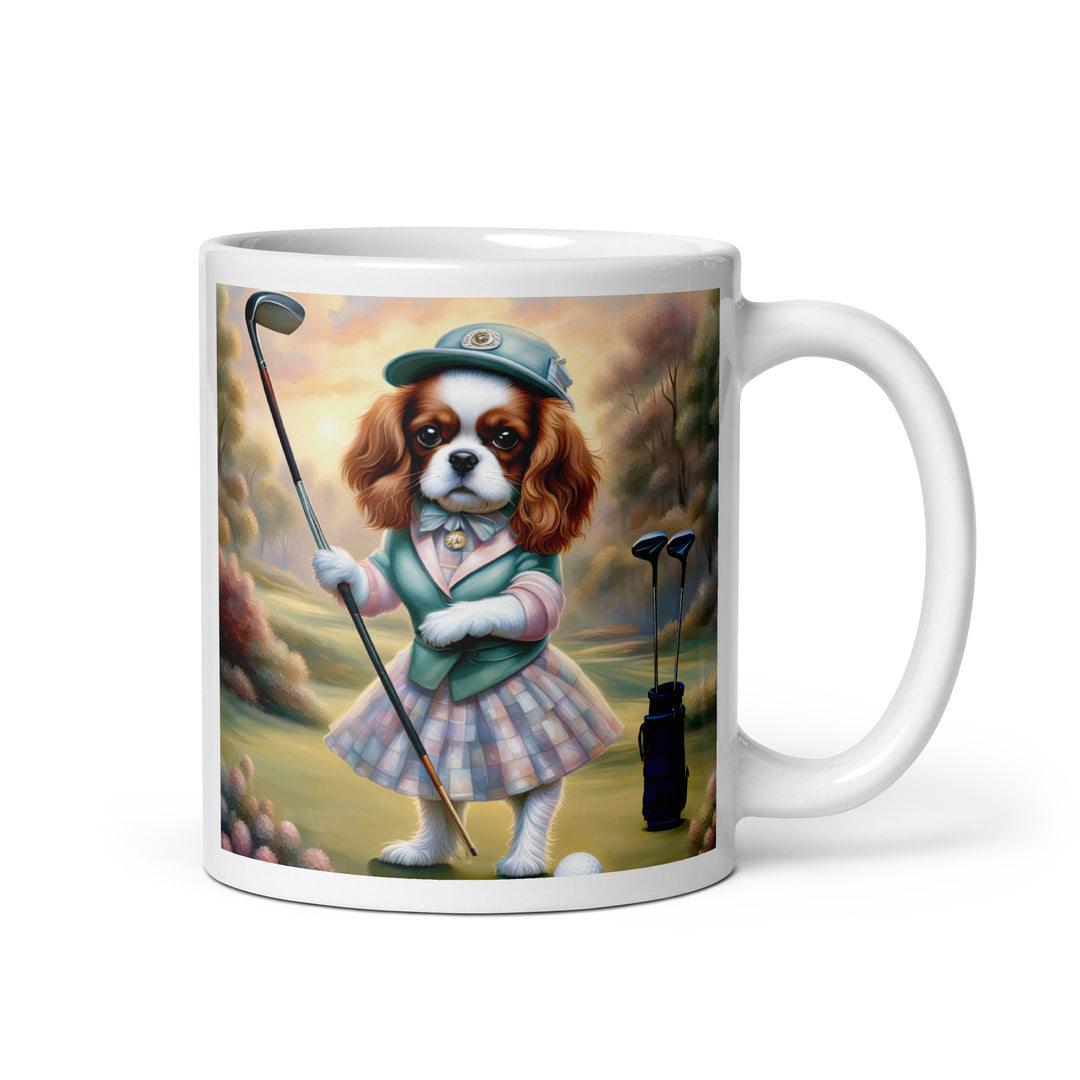 Cavalier King Charles Spaniel Golfer- White glossy mug