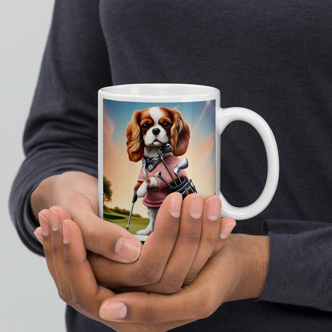 Cavalier King Charles Spaniel Golfer- White glossy mug v2