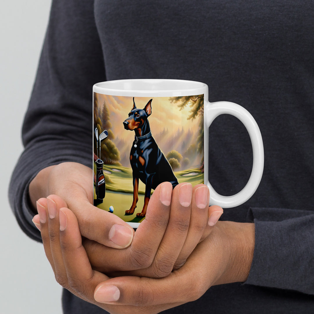 Doberman Pinscher Golfer- White glossy mug v3