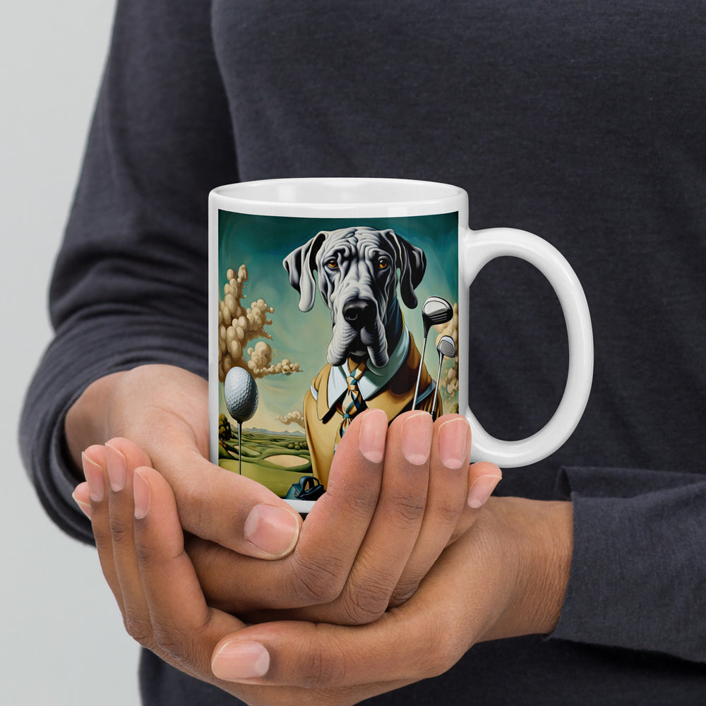 Great Dane Golfer- White glossy mug v2