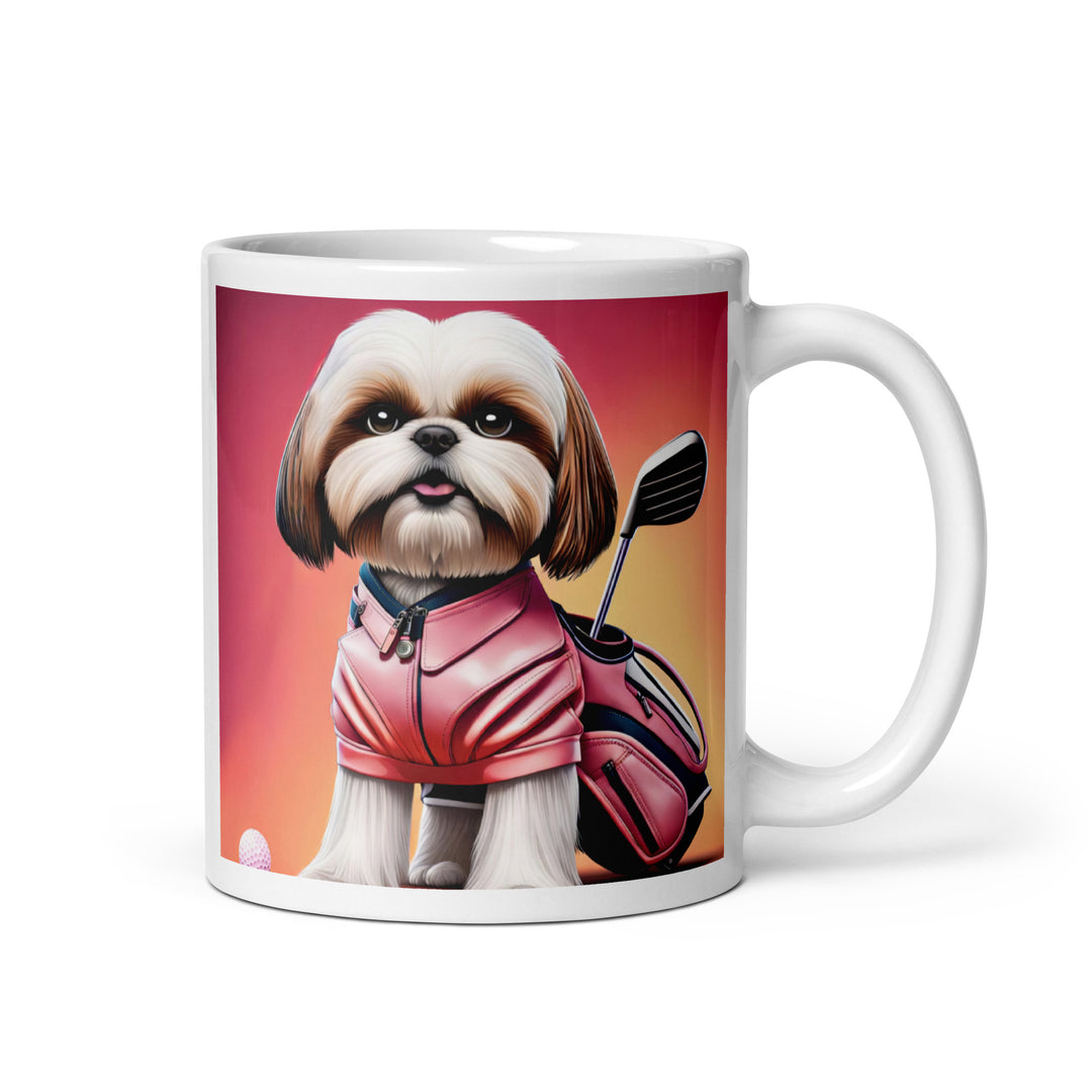 Shih Tzu Golfer- White glossy mug v2