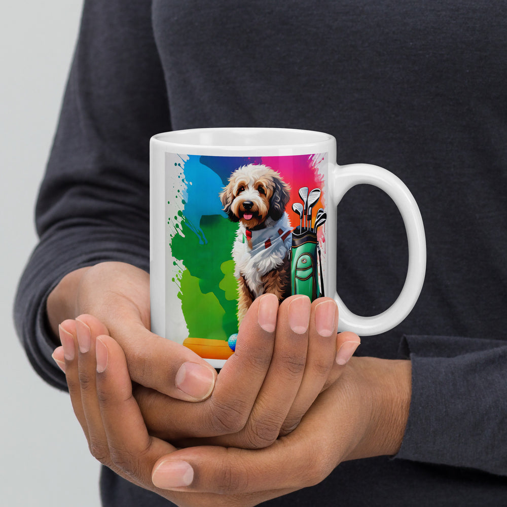 Bernedoodle Golfer- White glossy mug v3