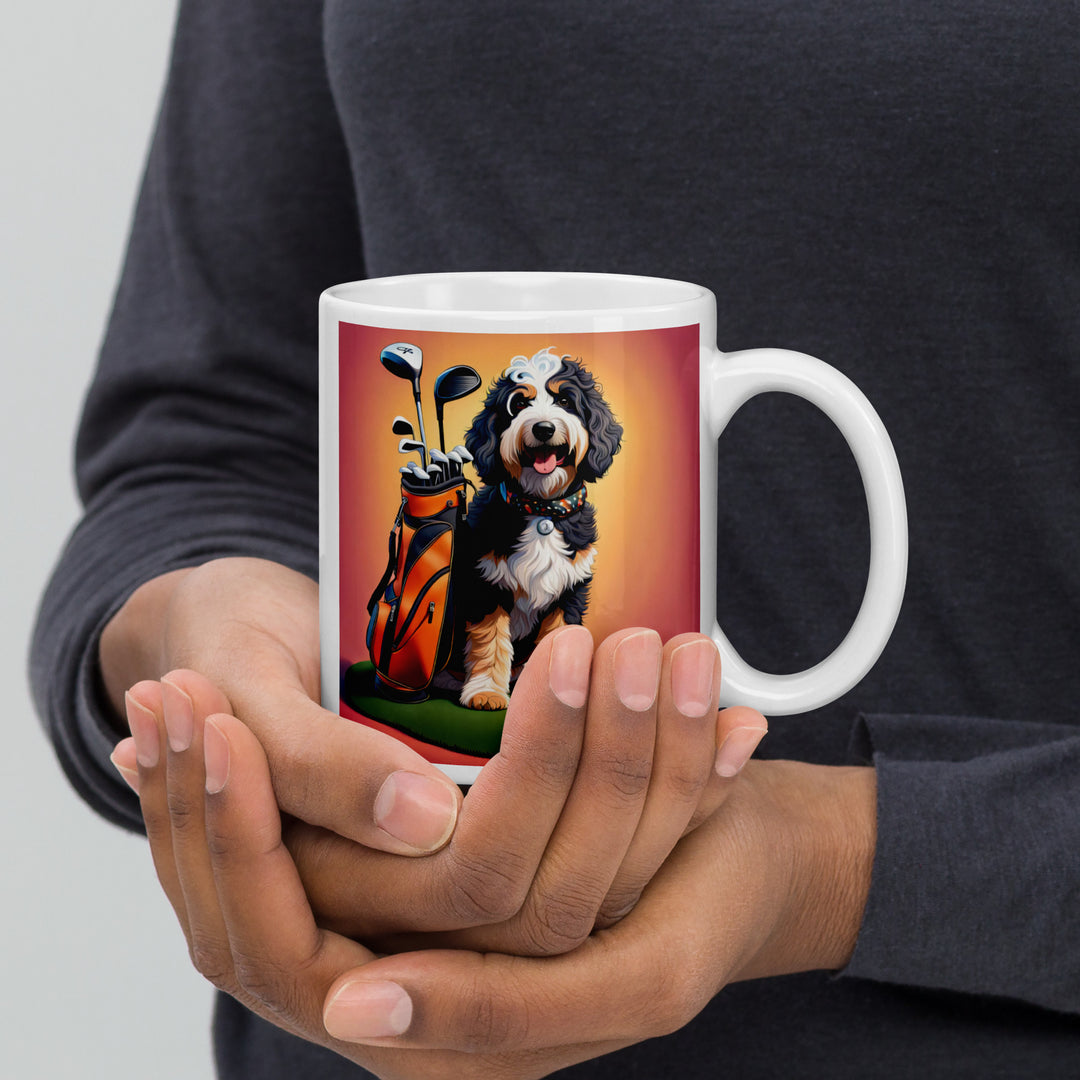 Bernedoodle Golfer- White glossy mug v5