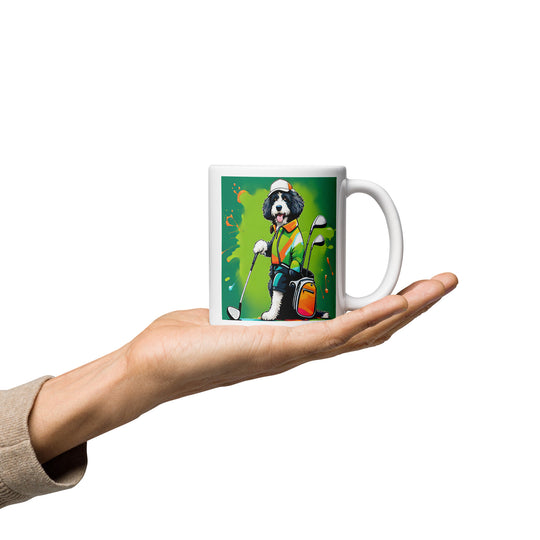 Bernedoodle Golfer- White glossy mug v8