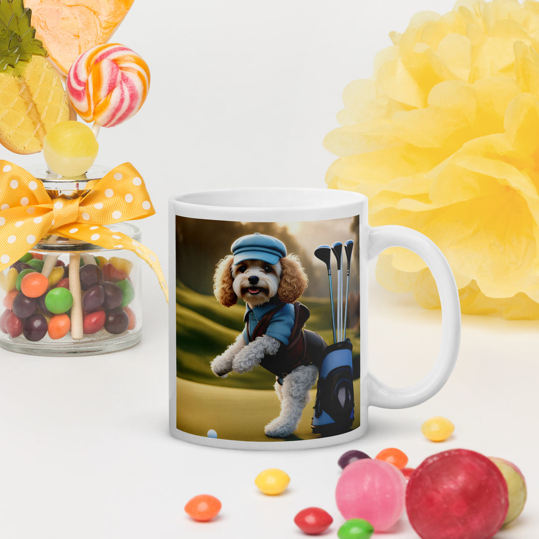 Cavapoo Golfer- White glossy mug v2