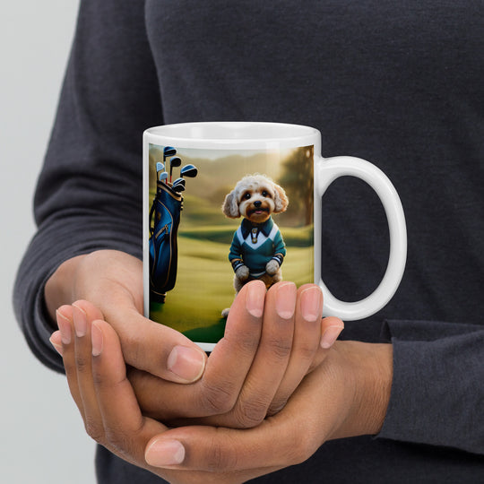 Cavapoo Golfer- White glossy mug v3