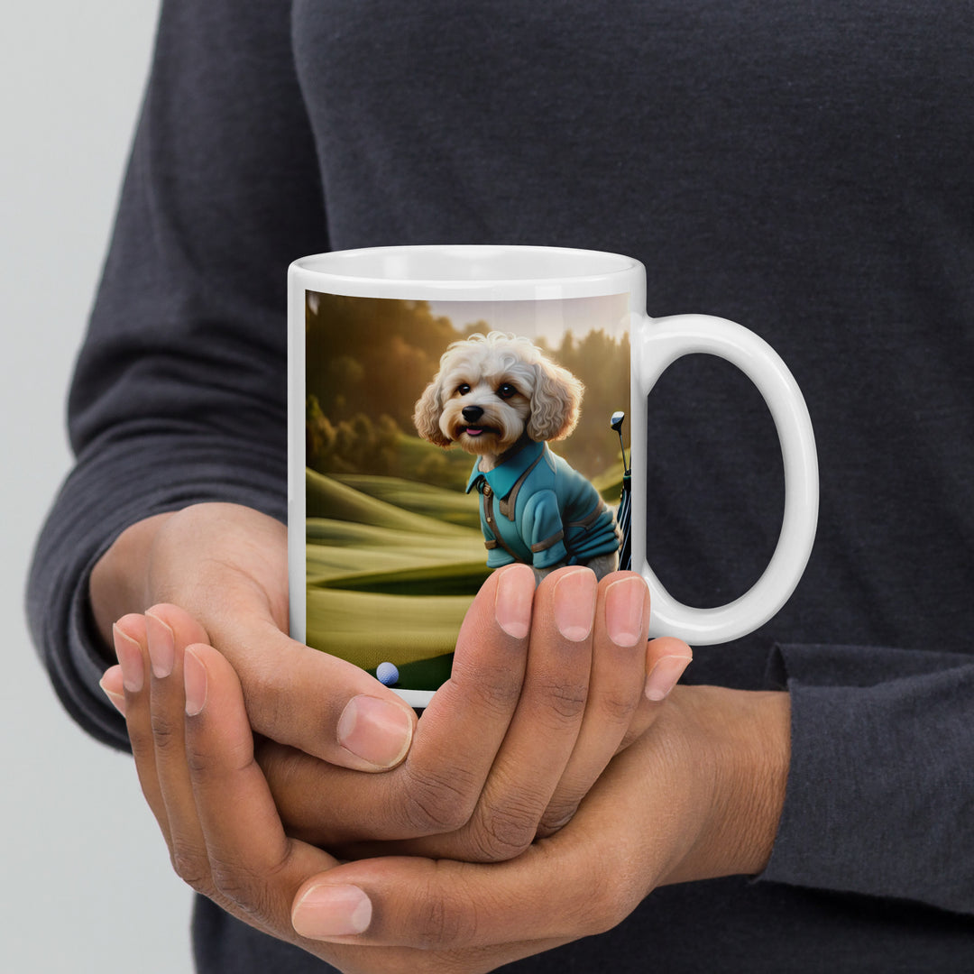 Cavapoo Golfer- White glossy mug v4