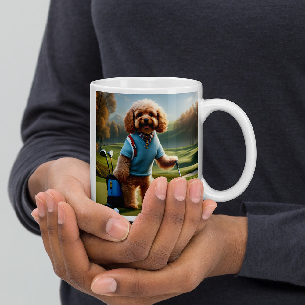 Cavapoo Golfer- White glossy mug v7