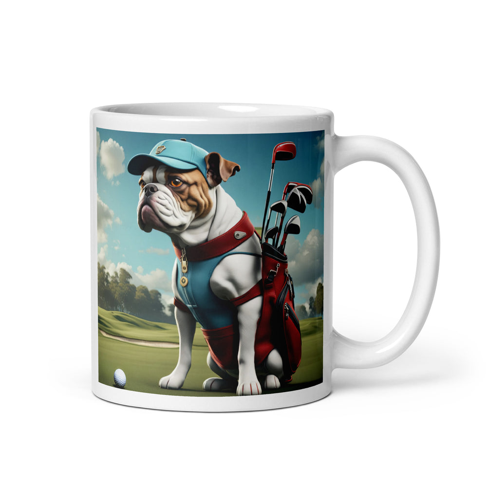 Catahoula Bulldog Golfer- White glossy mug