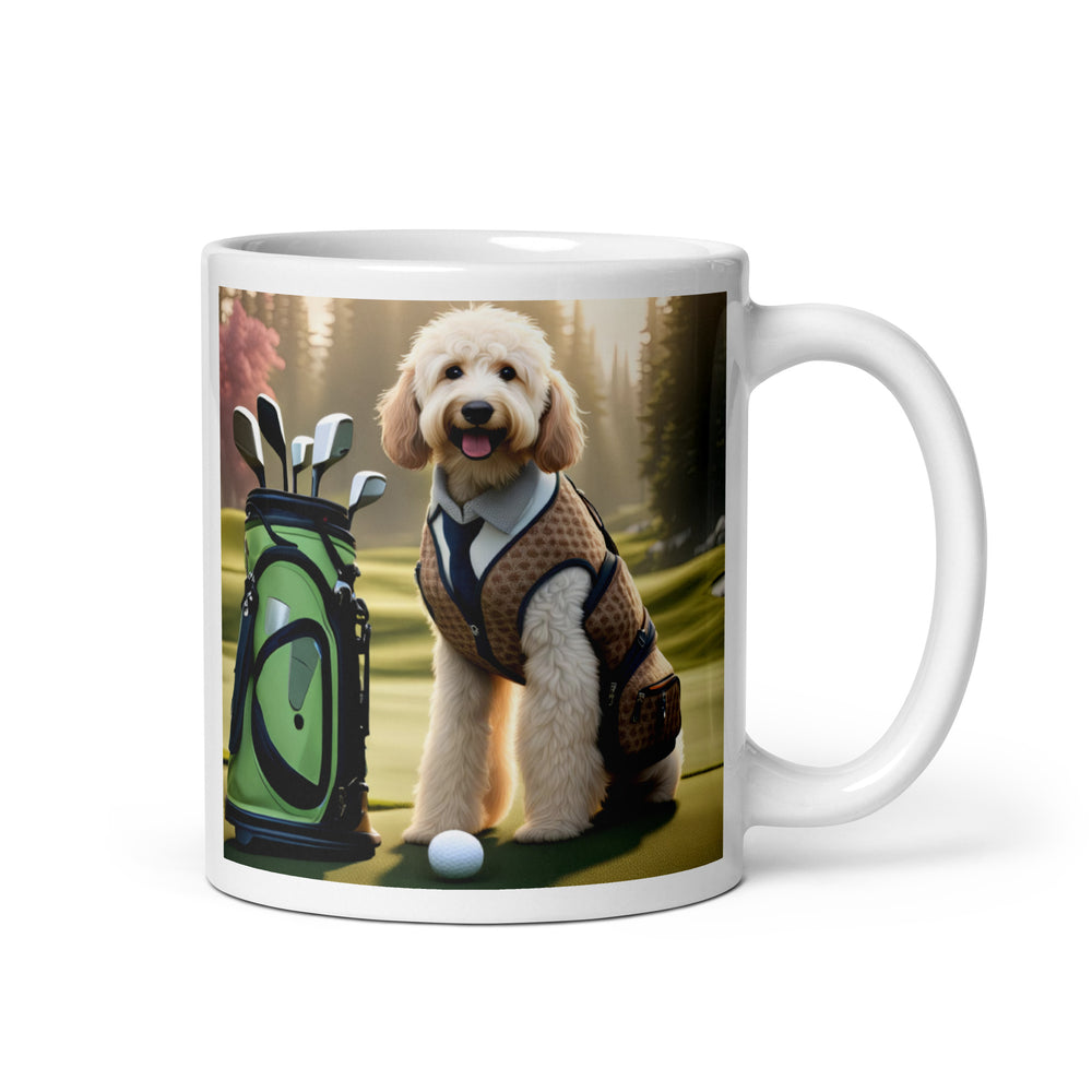 Goldendoodle Golfer- White glossy mug v2