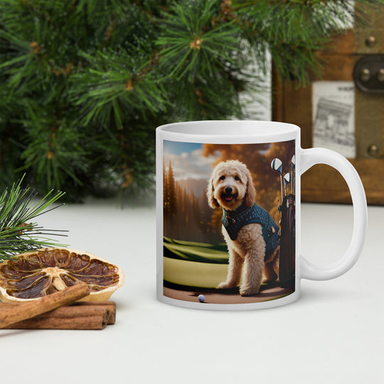Goldendoodle Golfer- White glossy mug v4
