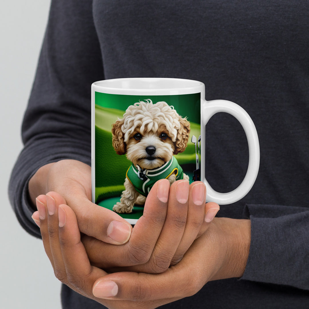 Maltipoo Golfer- White glossy mug v7