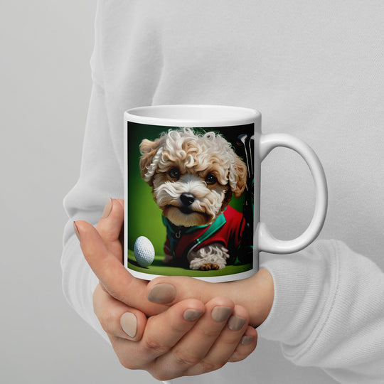 Maltipoo Golfer- White glossy mug v9