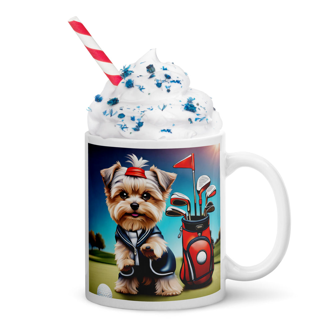 Morkie Golfer- White glossy mug v2