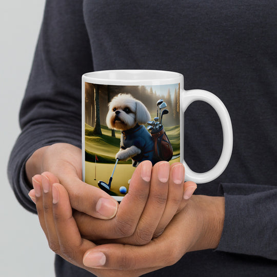 Pugapoo Golfer- White glossy mug v3