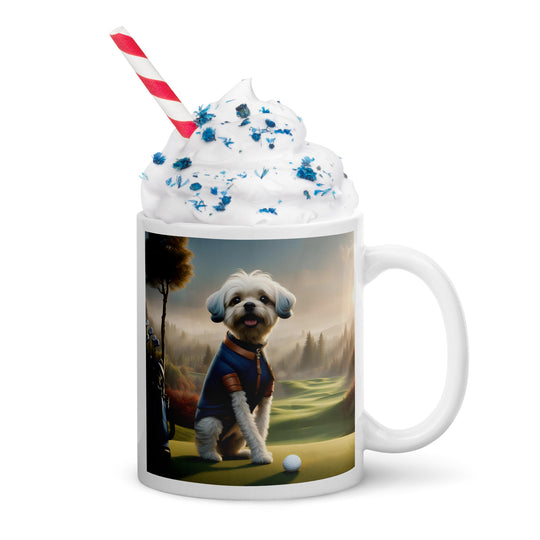 Pugapoo Golfer- White glossy mug v7