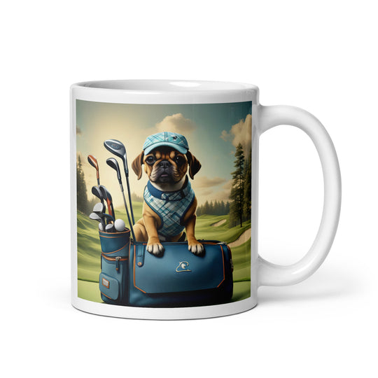 Puggle Golfer- White glossy mug v2