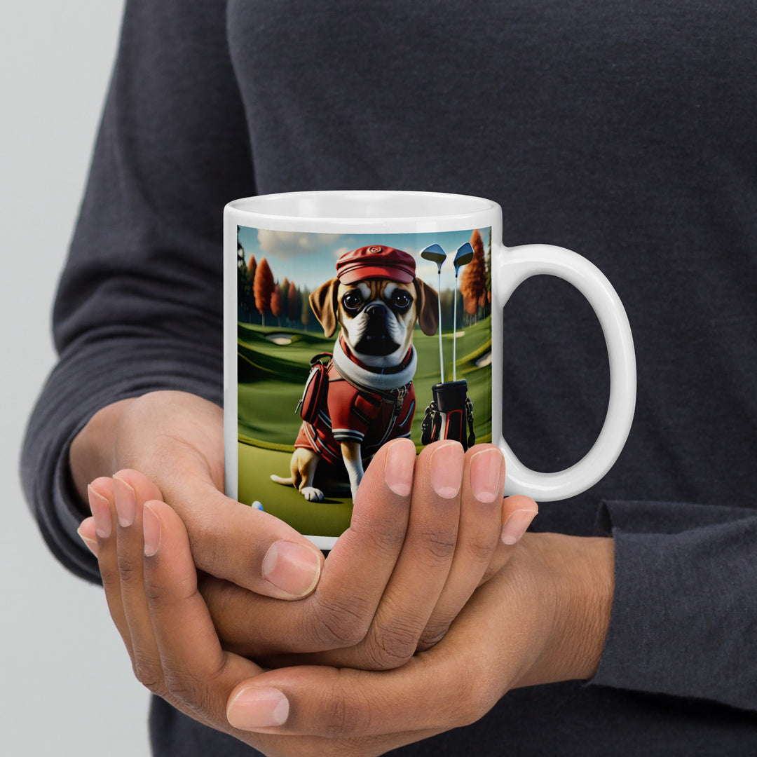 Puggle Golfer- White glossy mug v6