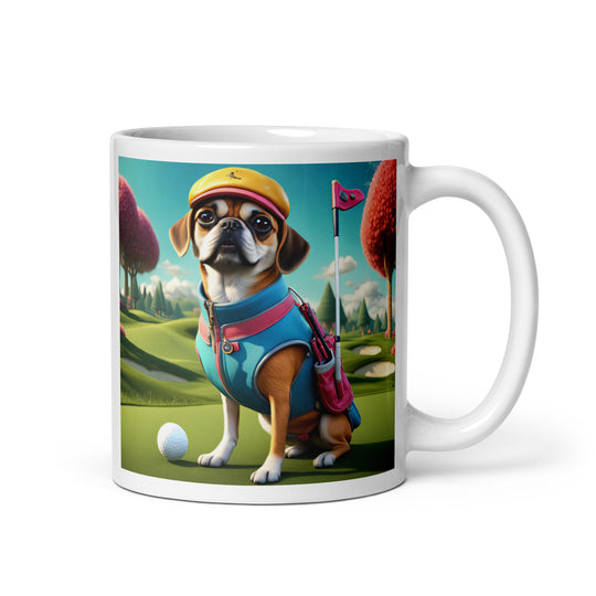 Puggle Golfer- White glossy mug v8